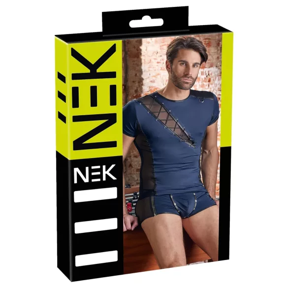 NEK - haut homme résille lacets noirs - bleu - L