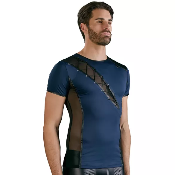 NEK - haut homme résille lacets noirs - bleu - L
