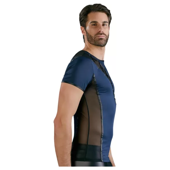 NEK - haut homme résille lacets noirs - bleu - L