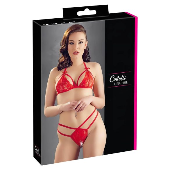 Ensemble soutien-gorge ouvert en dentelle rouge
