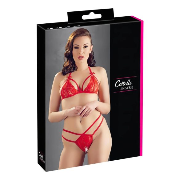 Ensemble soutien-gorge ouvert en dentelle rouge
