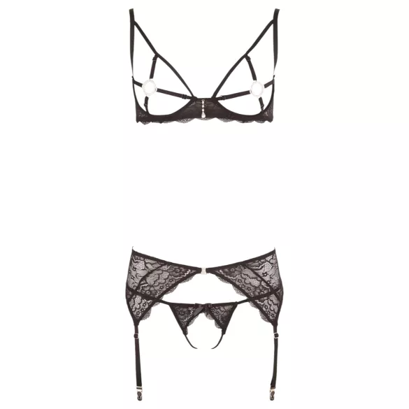 Ensemble de Soutien-Gorge Étincelant en Dentelle - Abierta Fina (Noir)