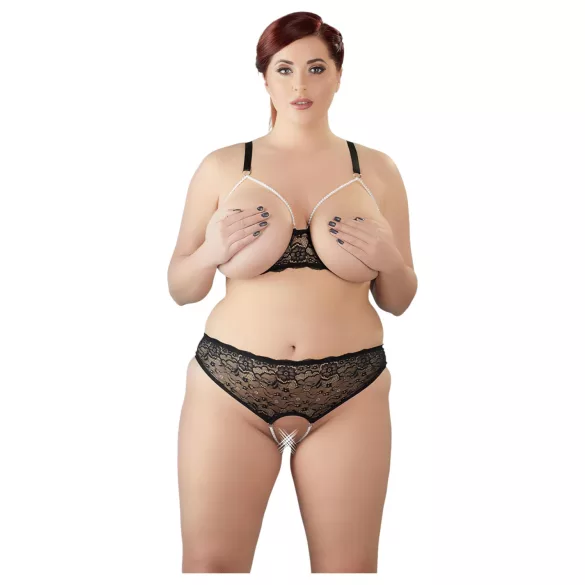 Cottelli Plus Size - ensemble soutien-gorge perlé - noir - 2XL