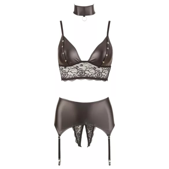 Cottelli Bondage - ensemble lingerie brillant dentelle 4 pièces - L