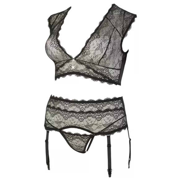 Cottelli Plus Size - ensemble de lingerie en dentelle avec strass (noir) - 3XL