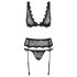 Obsessive Emperita - Ensemble de lingerie noire à broderies délicates - L/XL