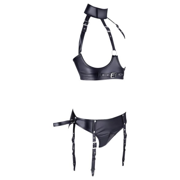 Cottelli Bondage - ensemble brillant avec soutien-gorge et menottes (noir) - L