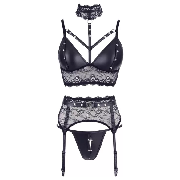 Cottelli Bondage - ensemble lingerie dentelle avec menottes - noir - M