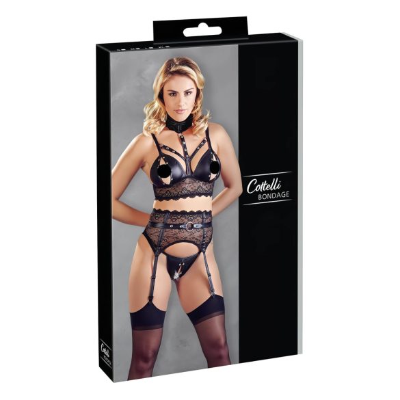 Cottelli Bondage - ensemble lingerie dentelle et menottes (noir) - L