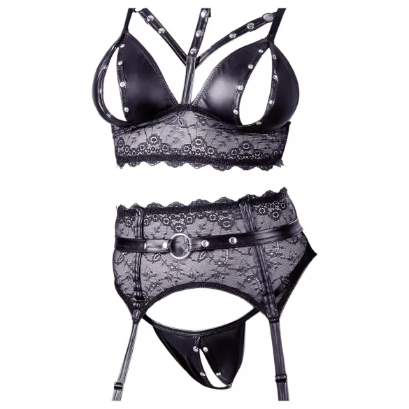 Cottelli Bondage - ensemble lingerie dentelle avec menottes - noir - L