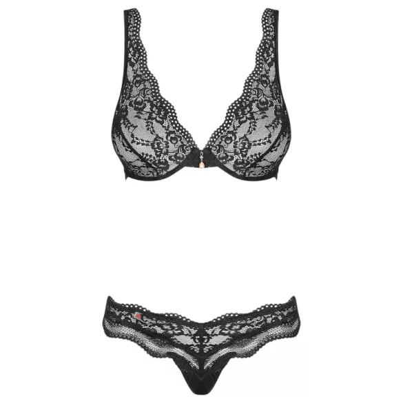 Obsessive Luvae - ensemble soutien-gorge fleurs strass - dentelle noire - L/XL