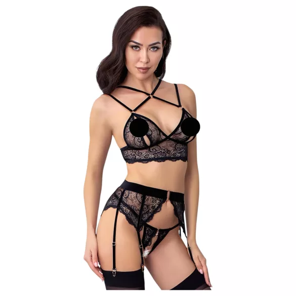 Abierta Fina - ensemble lingerie dentelle - noir - lot de 3 pièces