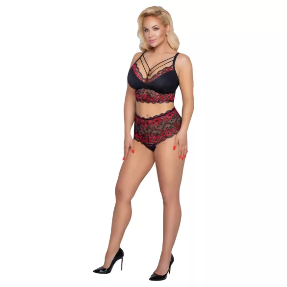 Cottelli Curvies - ensemble lingerie en dentelle fleurie (noir)