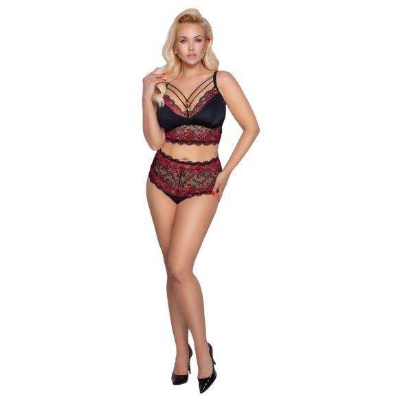 Cottelli Curvies - ensemble lingerie en dentelle fleurie (noir) - 2XL