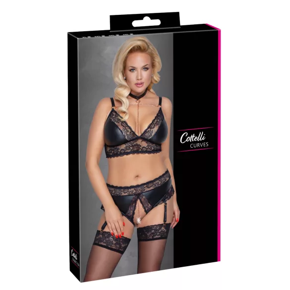 Cottelli Curves - ensemble lingerie effet brillant - noir