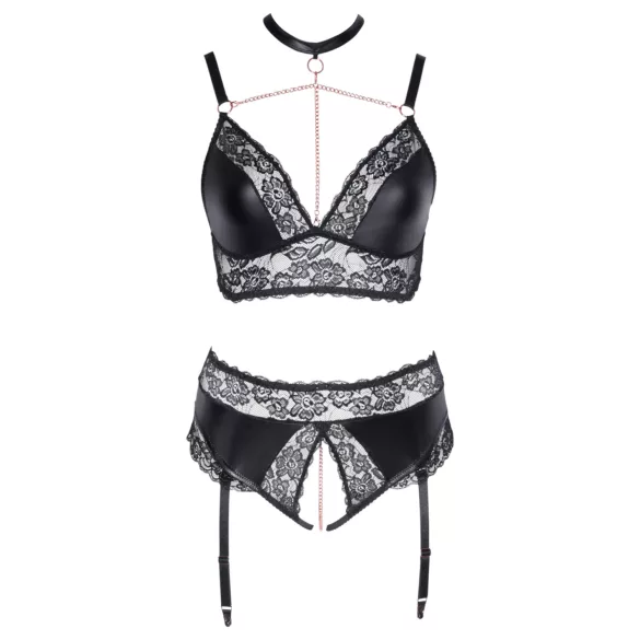 Cottelli Curves - ensemble lingerie effet brillant - noir - 2XL