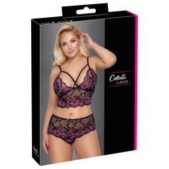   Cottelli Plus Size - ensemble soutien-gorge fleuri (noir-violet) - 3XL/4XL