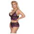 Cottelli Plus Size - ensemble soutien-gorge fleuri (noir-violet) - 3XL/4XL