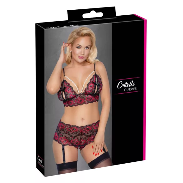 Cottelli Curves - ensemble soutien-gorge ouvert à fleurs (noir)