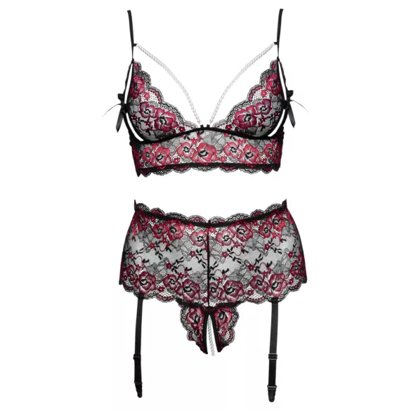 Cottelli Curves - ensemble soutien-gorge ouvert à fleurs (noir)