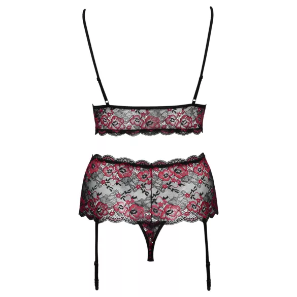 Cottelli Curves - ensemble soutien-gorge ouvert à fleurs (noir)