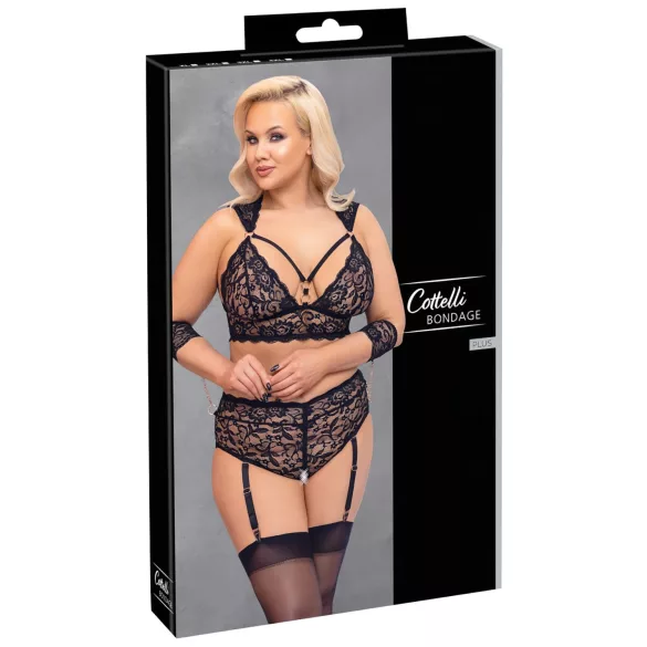Cottelli Bondage Plus Size - Ensemble soutien-gorge dentelle (noir) - 4XL