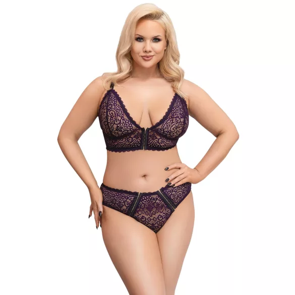 Cottelli Plus - Ensemble soutien-gorge transparent motifs (violet)