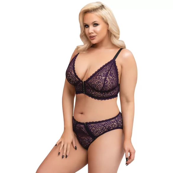 Cottelli Plus - Ensemble soutien-gorge transparent motifs (violet)