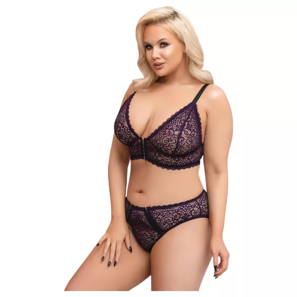 Cottelli Plus - Ensemble soutien-gorge transparent motifs (violet)
