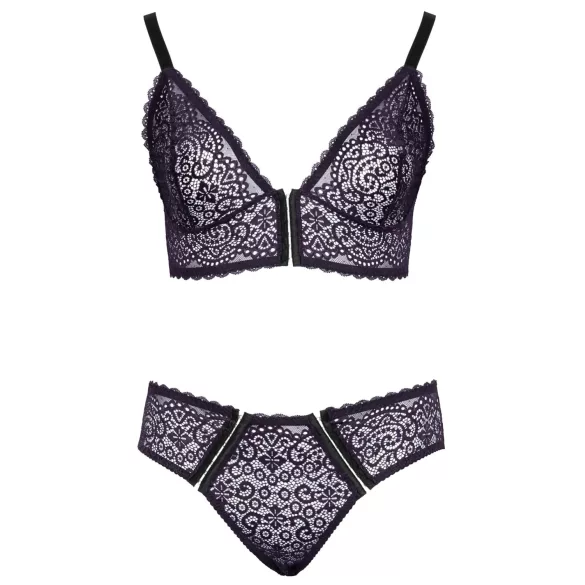 Cottelli Plus - Ensemble soutien-gorge transparent motifs (violet)