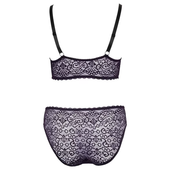 Cottelli Plus - Ensemble soutien-gorge transparent motifs (violet) - 2XL