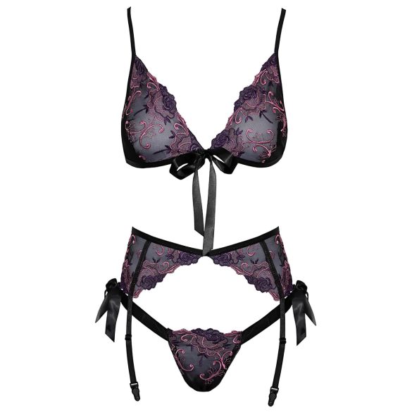 Kissable - soutien-gorge noir brodé rose-lilas