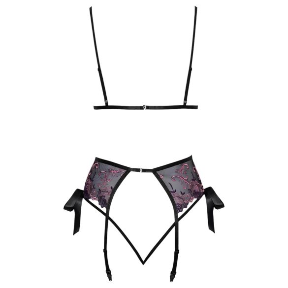 Kissable - soutien-gorge noir brodé rose-lilas