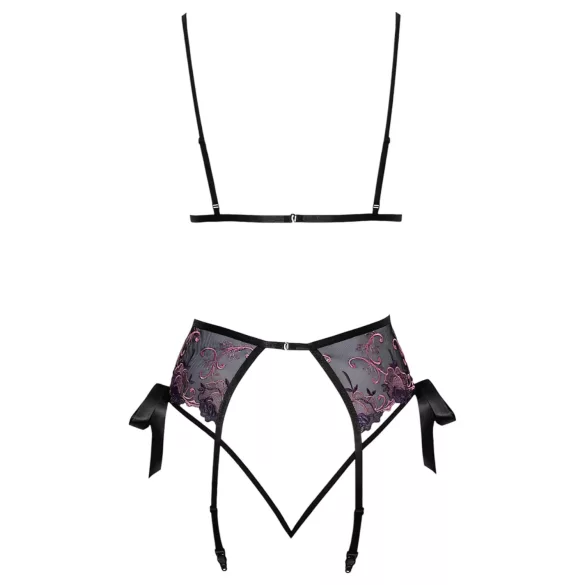 Kissable - soutien-gorge noir brodé rose-lilas