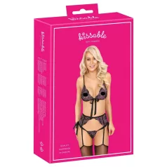 Kissable - soutien-gorge noir brodé rose-lilas - L/XL
