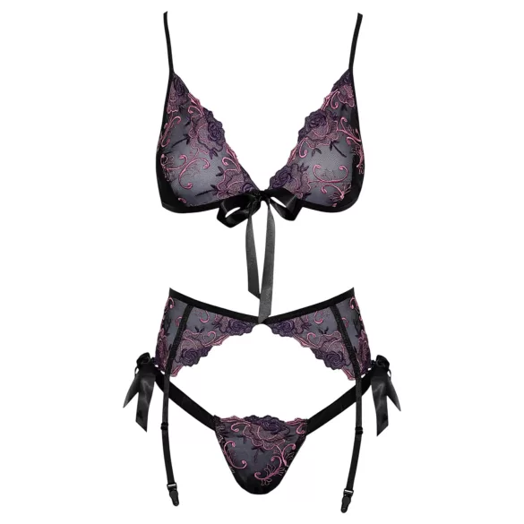 Kissable - soutien-gorge noir brodé rose-lilas - L/XL