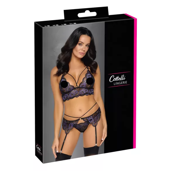 Cottelli - Ensemble 3 pièces dentelle (noir-violet) - XL