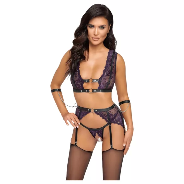 Cottelli Bondage - ensemble lingerie et menottes (noir-violet)