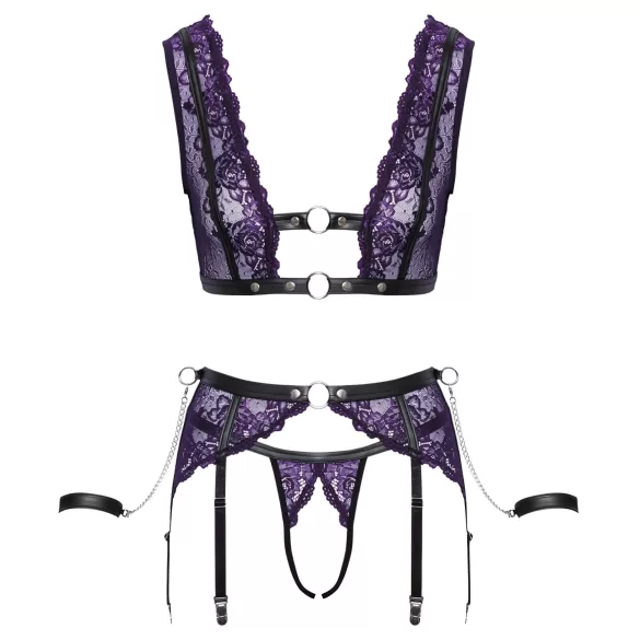 Cottelli Bondage - ensemble lingerie et menottes (noir-violet)