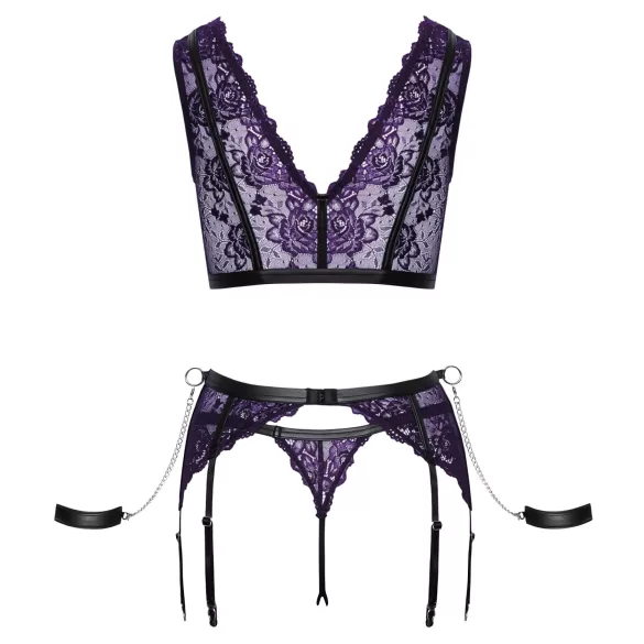 Cottelli Bondage - ensemble lingerie et menottes (noir-violet)
