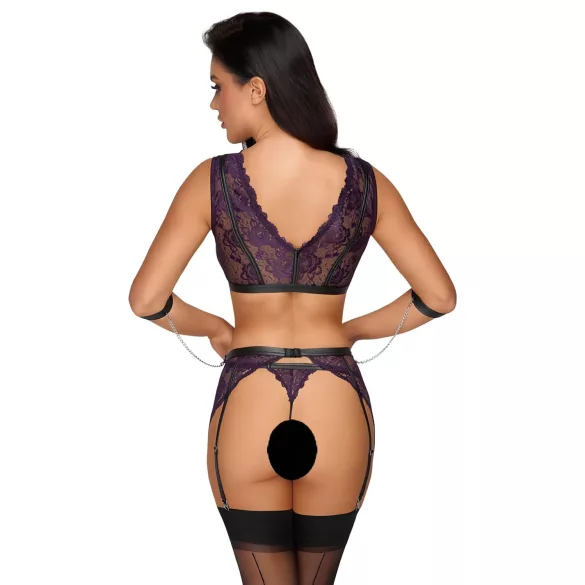 Cottelli Bondage - ensemble lingerie et menottes (noir-violet) - L