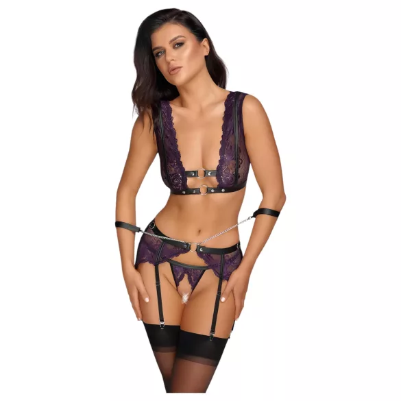 Cottelli Bondage - ensemble lingerie et menottes (noir-violet) - L