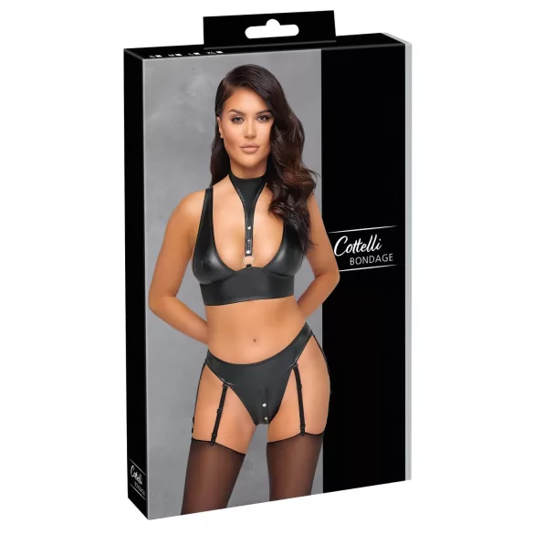 Cottelli Bondage - ensemble soutien-gorge brillant avec menottes (noir)