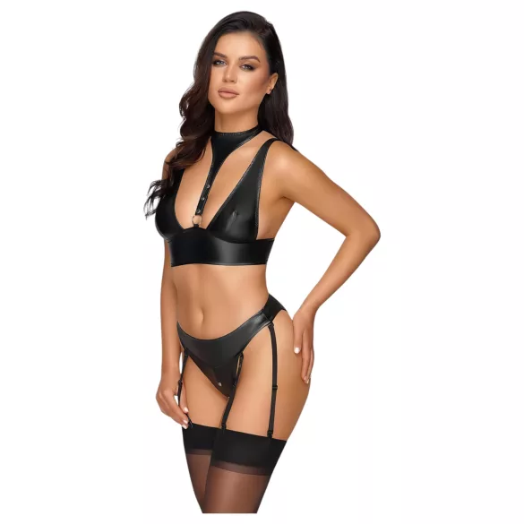 Cottelli Bondage - ensemble soutien-gorge brillant avec menottes (noir)
