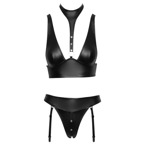 Cottelli Bondage - ensemble soutien-gorge brillant avec menottes (noir) - M