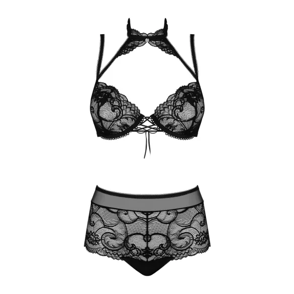 Obsessive Elizenes - ensemble soutien-gorge transparent à motifs (noir)