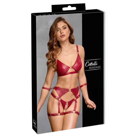 Cottelli Bondage - ensemble soutien-gorge brillant & menottes (rouge)