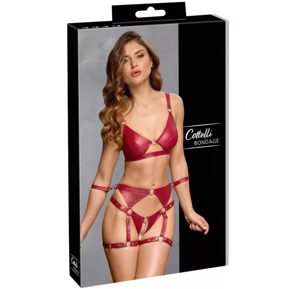 Cottelli Bondage - ensemble soutien-gorge brillant & menottes (rouge) - M