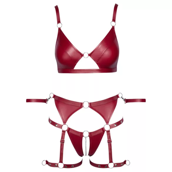 Cottelli Bondage - ensemble soutien-gorge brillant & menottes (rouge) - L