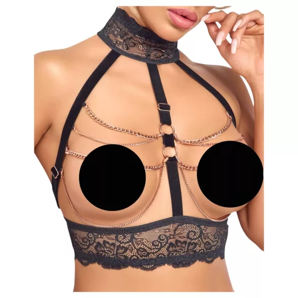 Abierta Fina - ensemble lingerie ouverte avec chaînes - noir - M